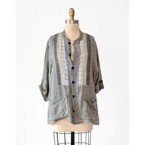 FLAX by Jeanne Engelhart Natural Fiber Relaxed Linen Button Down Top